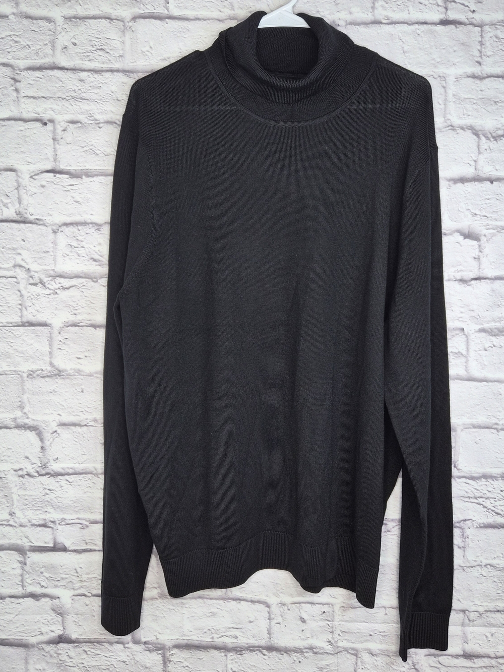 Nordstrom Mens XL Black Washable Merino Wool Turtleneck Knit Sweater Minimalist